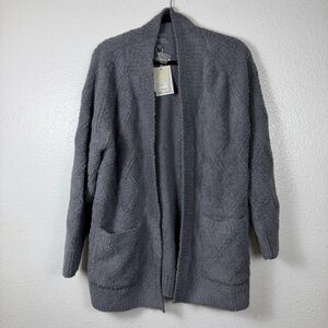 Barefoot Dreams Women's CozyChic Knit Diamond Cable Cardigan Shadow Blue XL